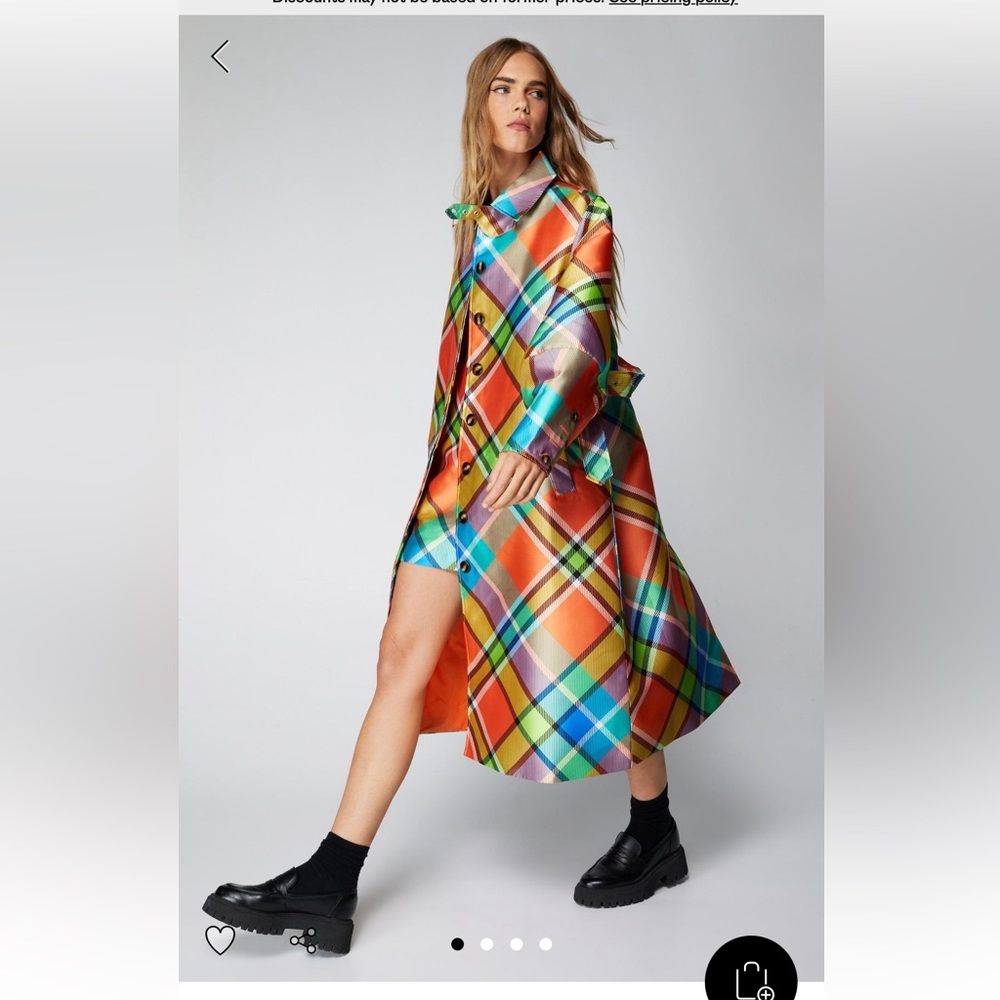 Nasty Gal multi color plaid trench coat